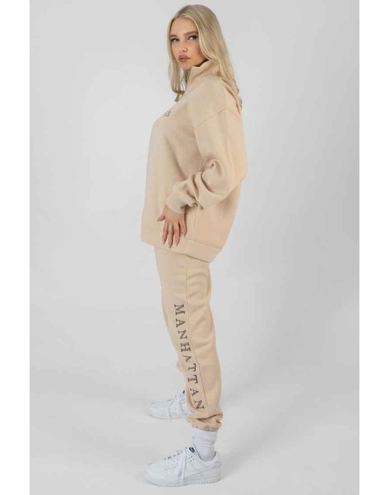 Manhattan Half Zip Pullover Sweatshirt Stone
