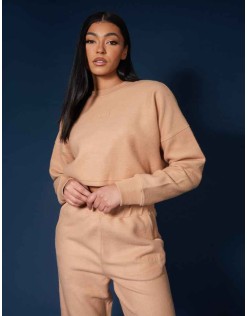 Kaiia Fluffy Cropped Sweatshirt Camel