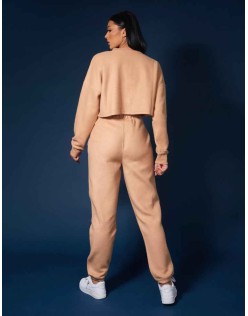 Kaiia Fluffy Cropped Sweatshirt Camel