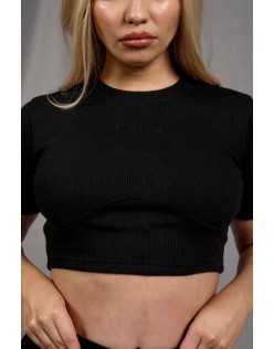 Athleisure Underbust Ribbed Fitted Cropped T-Shirt Black