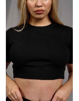 Athleisure Underbust Ribbed Fitted Cropped T-Shirt Black