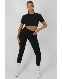 Athleisure Seam Front Ribbed Leggings Black