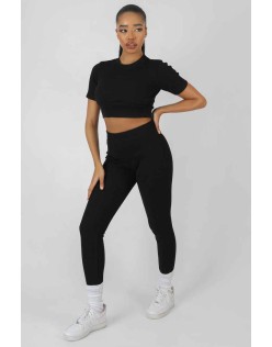 Athleisure Seam Front Ribbed Leggings Black