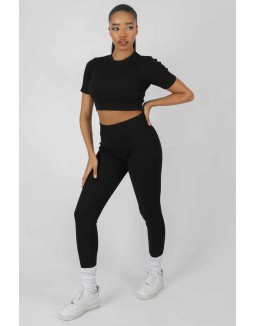 Athleisure Seam Front Ribbed Leggings Black