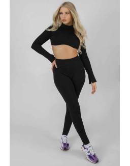 Athleisure High Neck Underbust Top Black