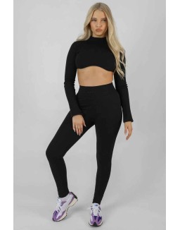 Athleisure High Neck Underbust Top Black