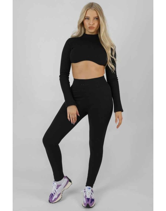 Athleisure High Neck Underbust Top Black