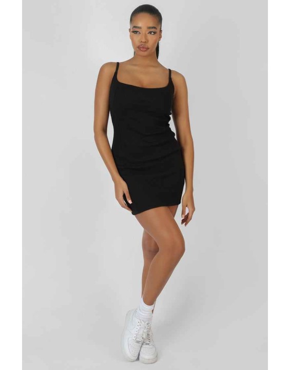 Kaiia Underbust Ribbed Mini Dress Black