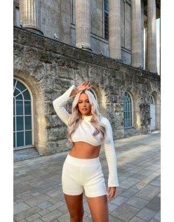 Athleisure High Neck Underbust Top White