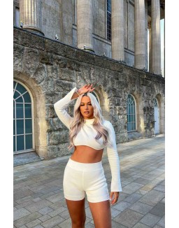 Athleisure High Neck Underbust Top White