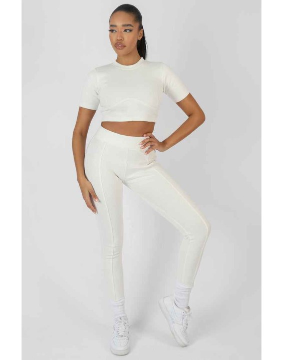 Athleisure Seam Front Ribbed Leggings White