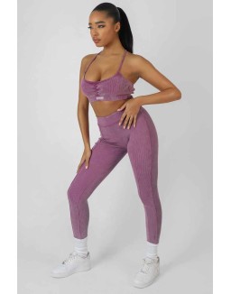 Athleisure Seam Front Ribbed Leggings Purple