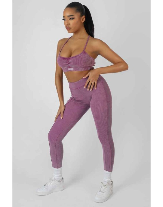 Athleisure Seam Front Ribbed Leggings Purple