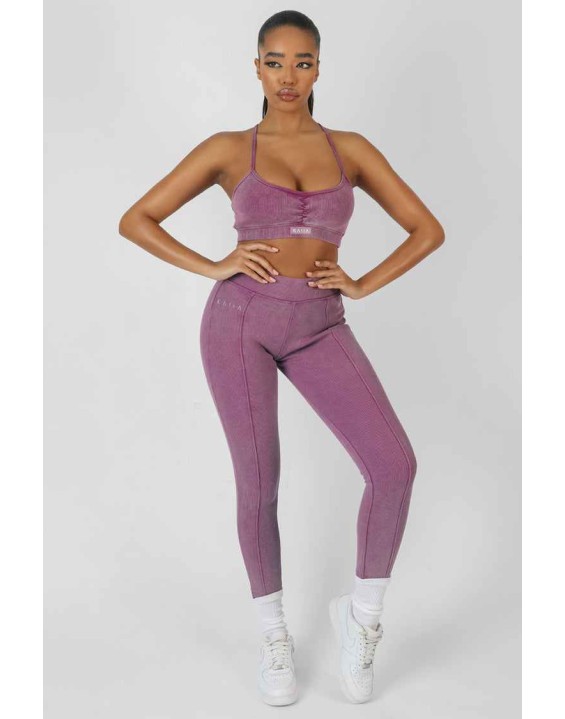 Athleisure Seam Front Ribbed Leggings Purple