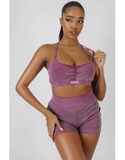 Athleisure Cross Back Ribbed Bralet Purple