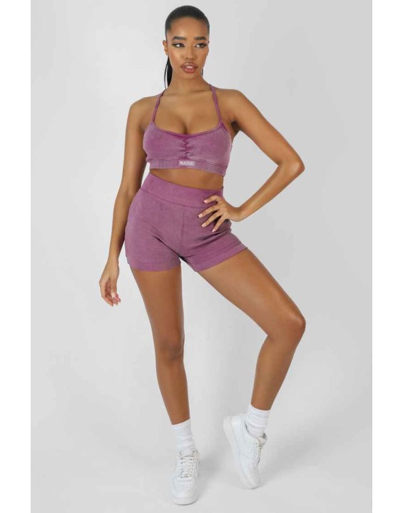 Athleisure Cross Back Ribbed Bralet Purple