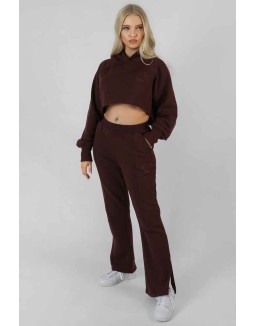 Kaiia Tonal Embroidered Joggers Dark Brown