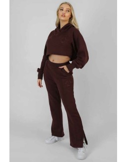 Kaiia Tonal Embroidered Joggers Dark Brown
