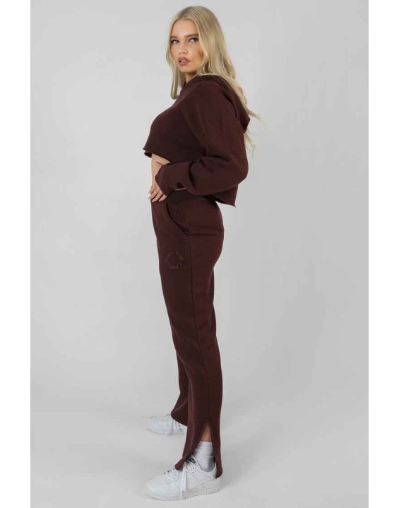 Kaiia Tonal Embroidered Joggers Dark Brown