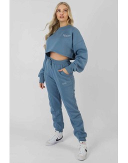 Be Your Own Muse Wave Print Cropped Sweatshirt Blue