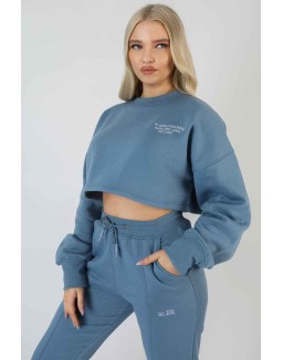 Be Your Own Muse Wave Print Cropped Sweatshirt Blue