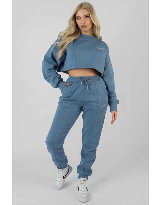 Be Your Own Muse Wave Print Cropped Sweatshirt Blue