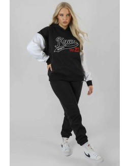 Varsity Contrast Sleeve Hoodie Black