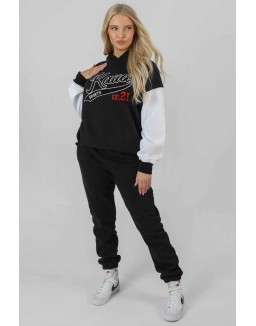 Varsity Contrast Sleeve Hoodie Black