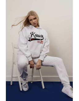 Varsity Embroidery Oversized Hoodie Oatmeal Marl