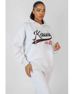Varsity Embroidery Oversized Hoodie Oatmeal Marl