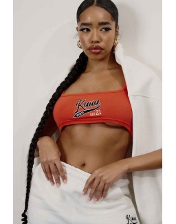 Varsity Embroidery Crop Top Flame Red