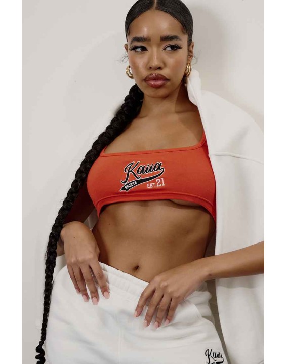 Varsity Embroidery Crop Top Flame Red