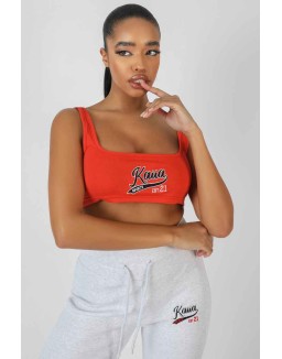 Varsity Embroidery Crop Top Flame Red