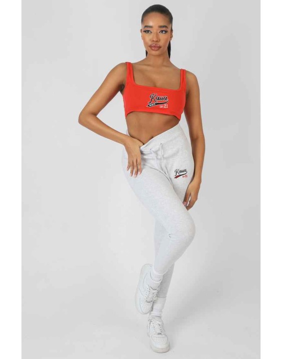 Varsity Embroidery Crop Top Flame Red