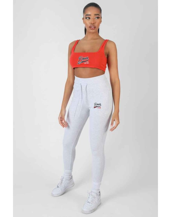 Varsity Embroidery Crop Top Flame Red