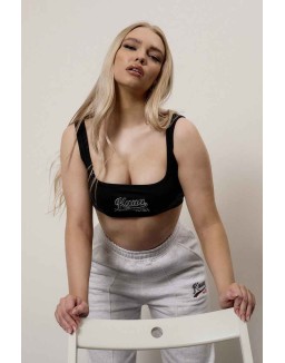 Varsity Embroidery Crop Top Black