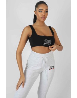 Varsity Embroidery Crop Top Black