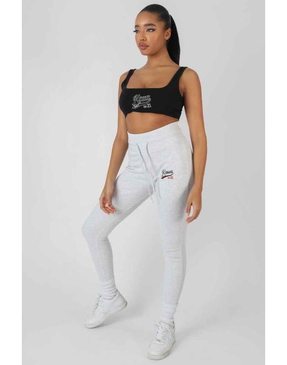 Varsity Embroidery Crop Top Black