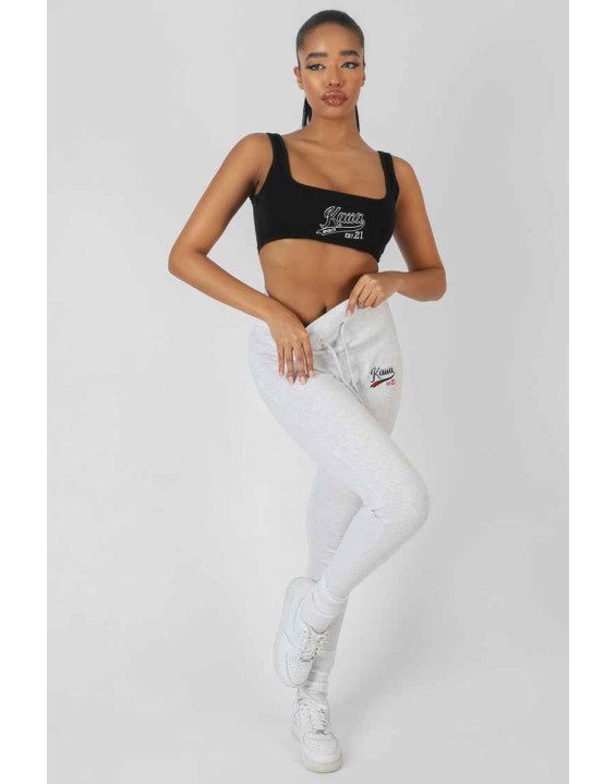 Varsity Embroidery Crop Top Black