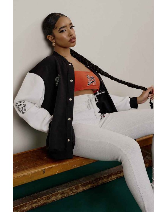 Varsity Embroidery Tie Waist Legging Oatmeal Marl