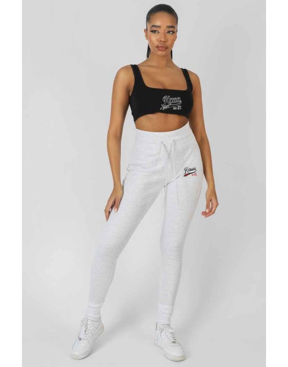 Varsity Embroidery Tie Waist Legging Oatmeal Marl
