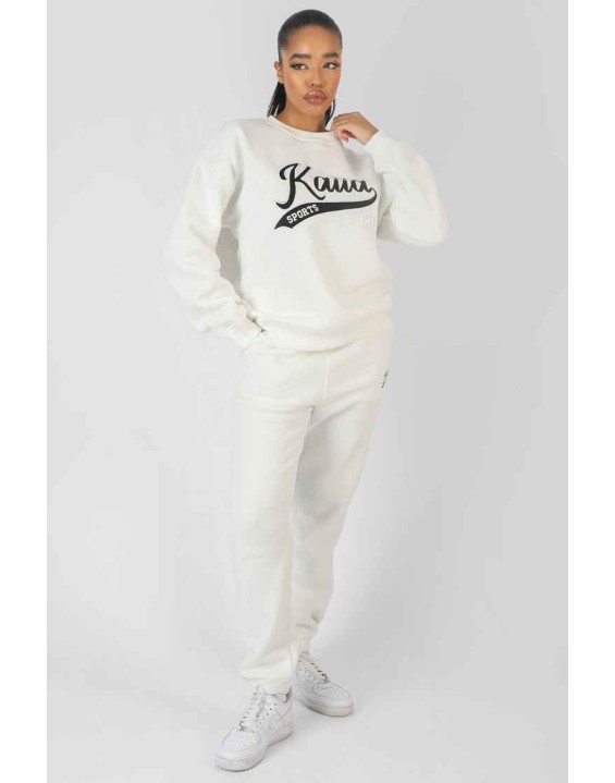 Varsity Embroidery 90'S Joggers Ecru
