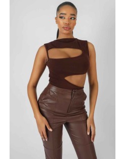 Asymmetric Cut Away Bodysuit Chocolate