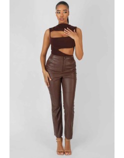 Asymmetric Cut Away Bodysuit Chocolate
