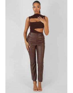 Asymmetric Cut Away Bodysuit Chocolate