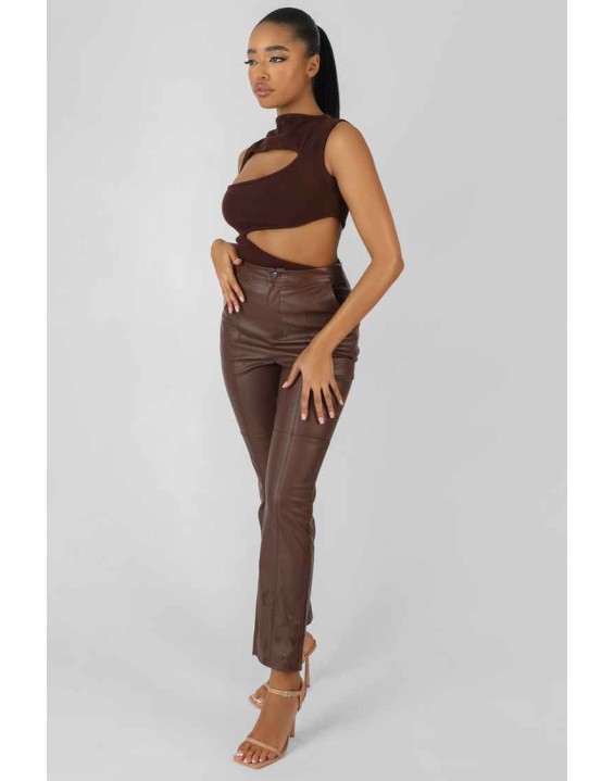 Asymmetric Cut Away Bodysuit Chocolate