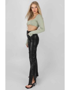 Ribbed Underbust Square Neck Crop Top Khaki