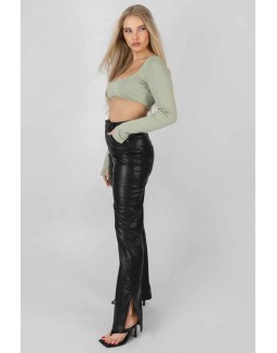 Ribbed Underbust Square Neck Crop Top Khaki
