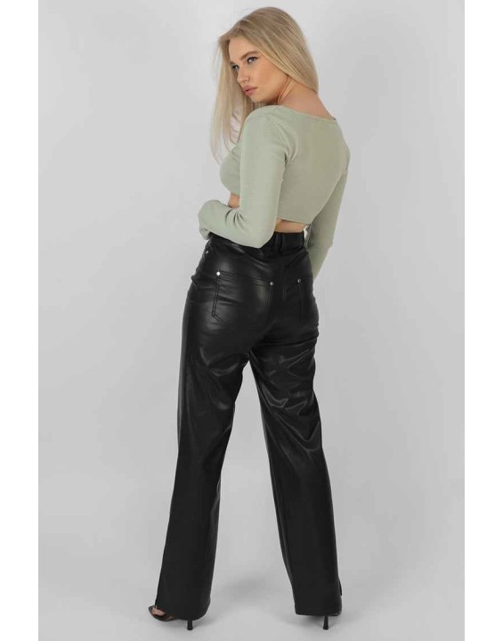 Ribbed Underbust Square Neck Crop Top Khaki