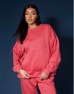 Tonal Embroidery Sweatshirt Coral